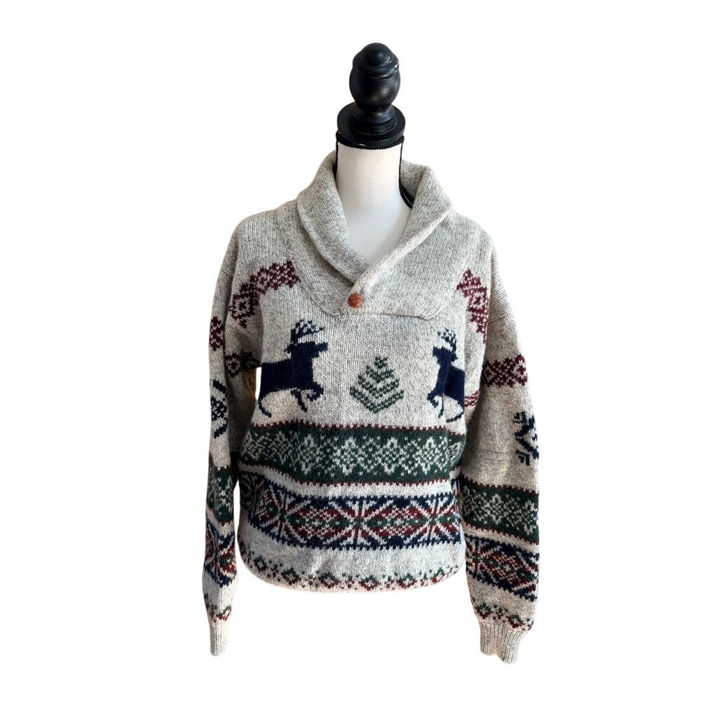 Vintage Woolrich Wool Shawl Collar Reindeer Nordic Sweater Men’s L